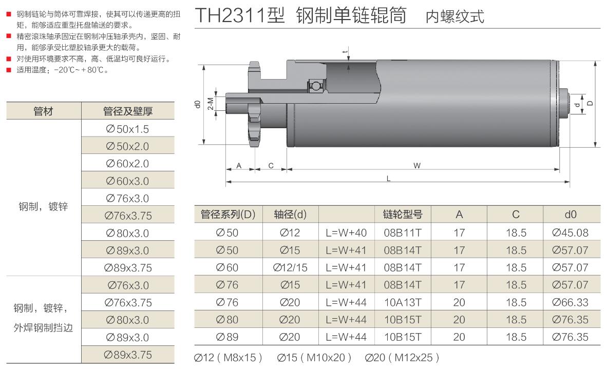 th2311型 钢制单链辊筒