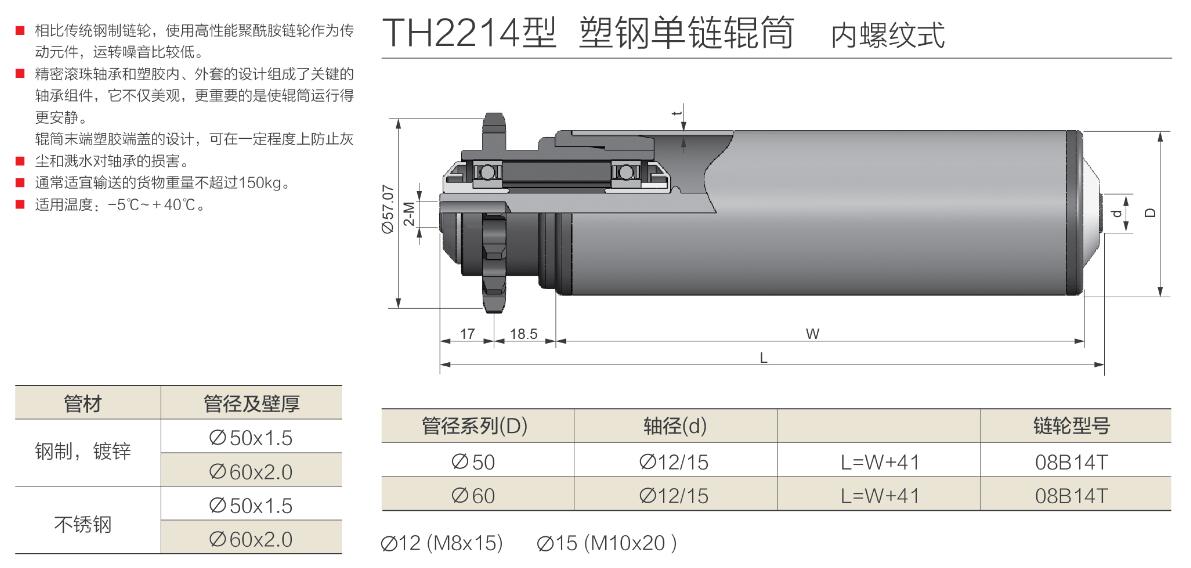 th2214型 塑钢单链辊筒