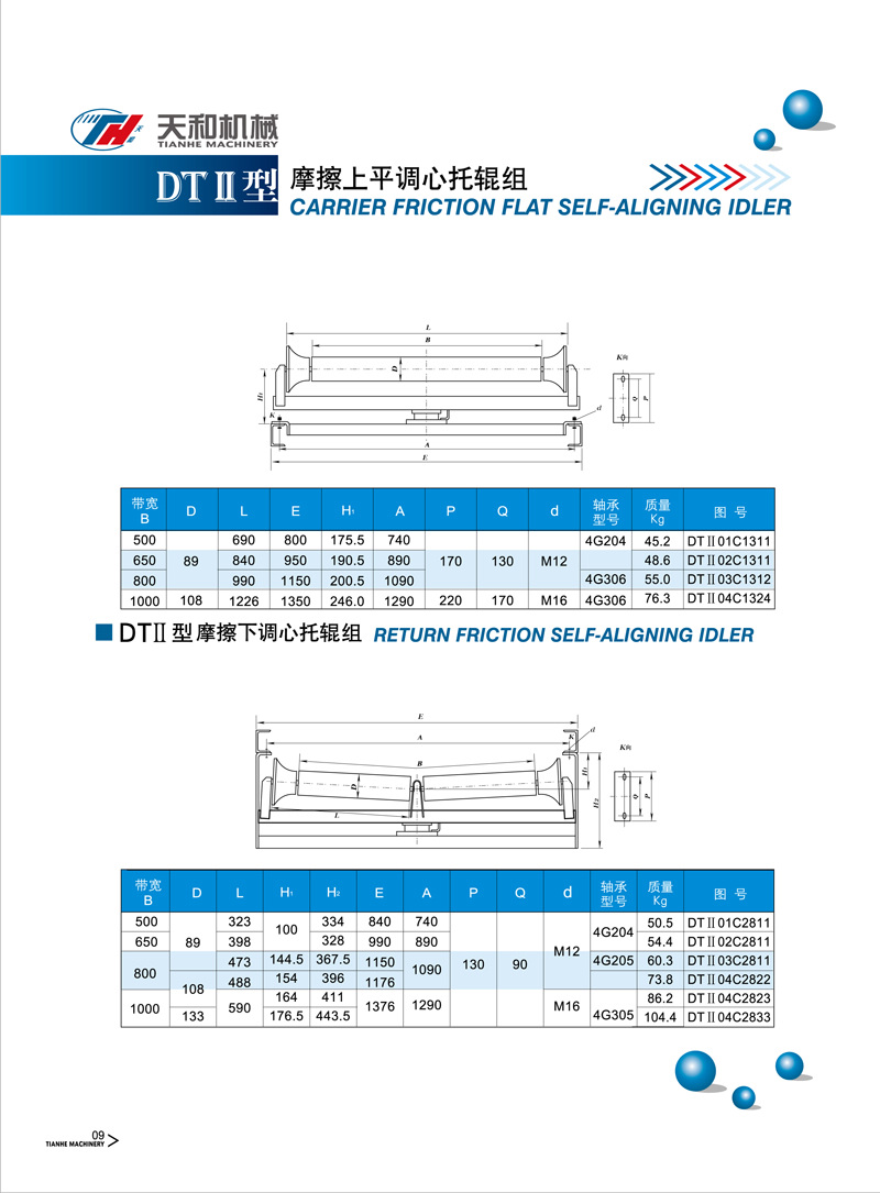 摩擦下调心托辊组 dtii型